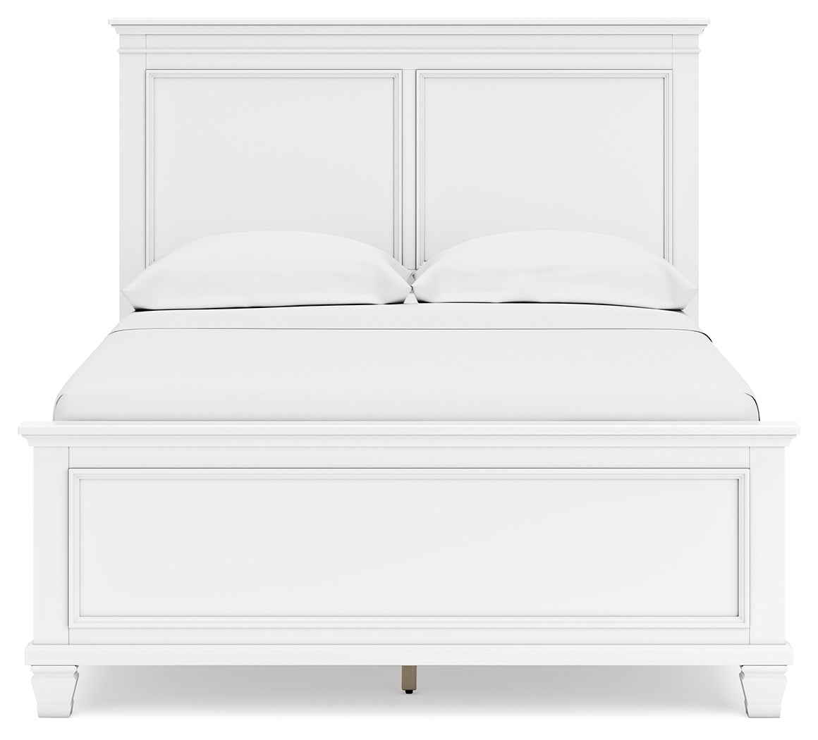 Fortman Full Panel Bed with Mirrored Dresser and 2 Nightstands in White - PKG015170