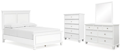 Fortman Full Panel Bed with Mirrored Dresser and Chest in White from Ashley - Luna Furniture