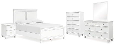 Fortman Full Panel Bed with Mirrored Dresser, Chest and Nightstand in White from Ashley - Luna Furniture