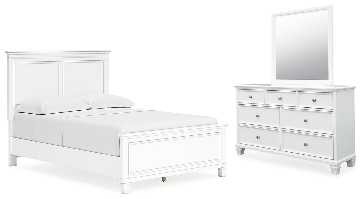 Fortman Full Panel Bed with Mirrored Dresser in White from Ashley - Luna Furniture