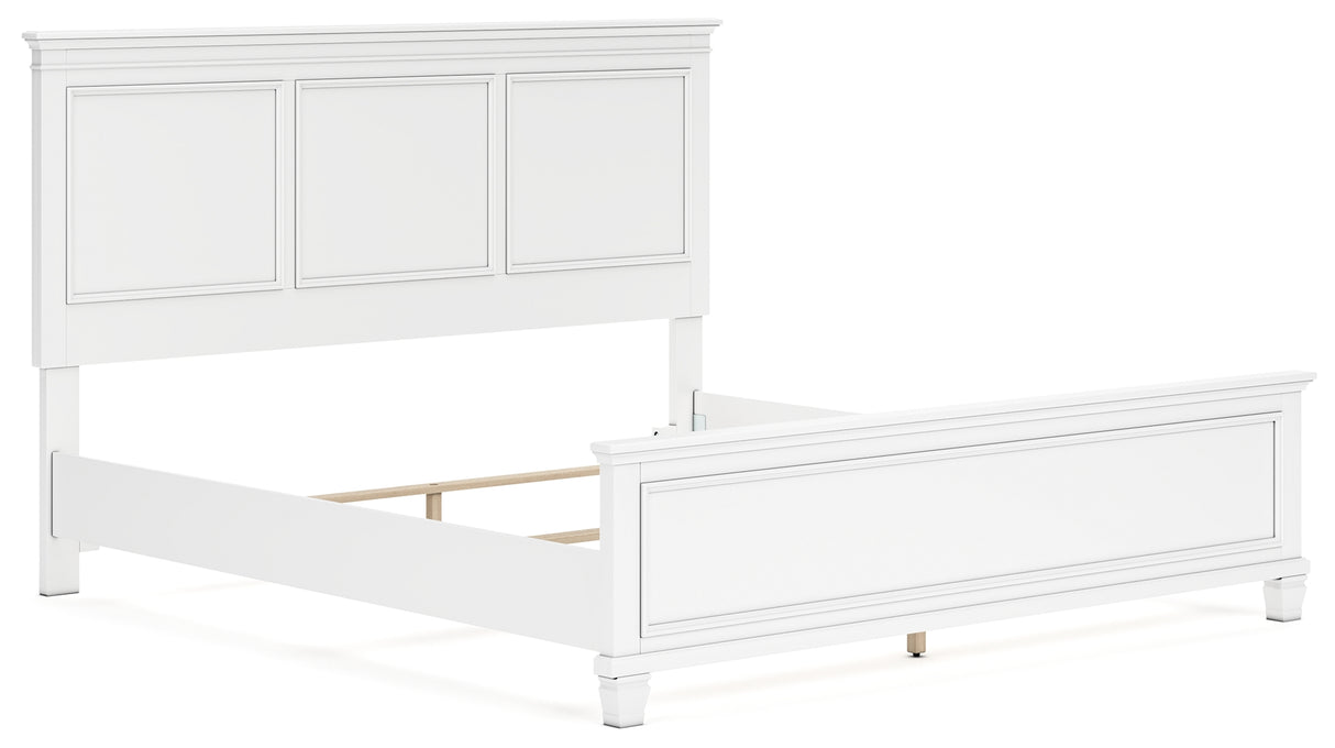 Fortman King Panel Bed with Mirrored Dresser and 2 Nightstands in White - PKG015152