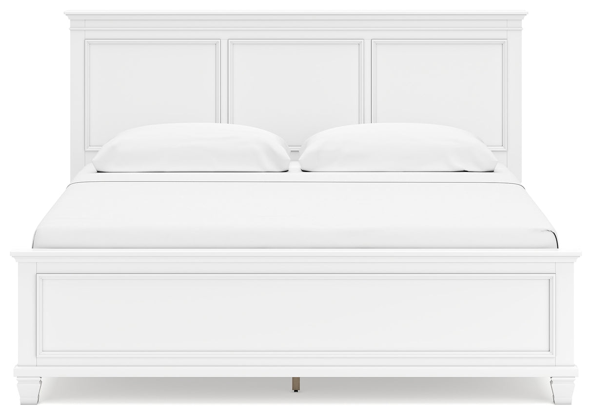 Fortman King Panel Bed with Mirrored Dresser and 2 Nightstands in White - PKG015152