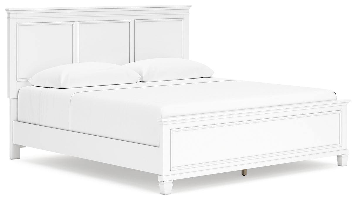 Fortman King Panel Bed with Mirrored Dresser and 2 Nightstands in White - PKG015152