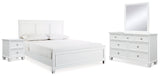 Fortman King Panel Bed with Mirrored Dresser and Nightstand in White - PKG015154