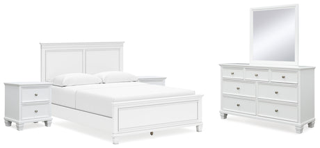 Fortman Queen Panel Bed with Mirrored Dresser and 2 Nightstands in White from Ashley - Luna Furniture