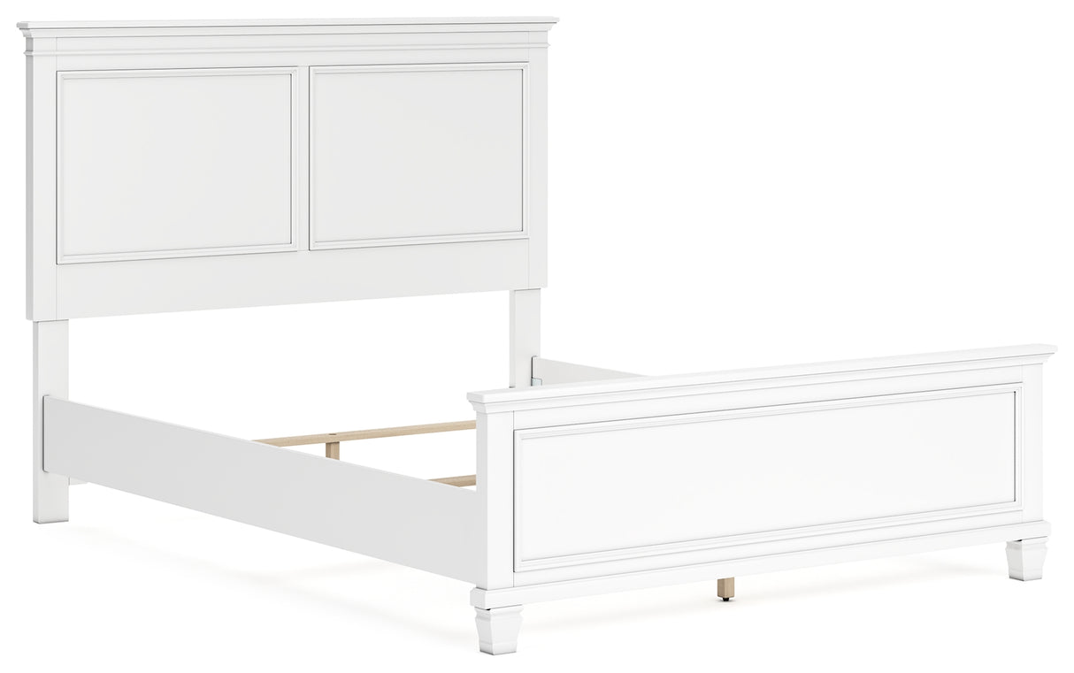 Fortman Queen Panel Bed with Mirrored Dresser and Chest in White - PKG015149