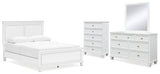 Fortman Queen Panel Bed with Mirrored Dresser and Chest in White - PKG015149