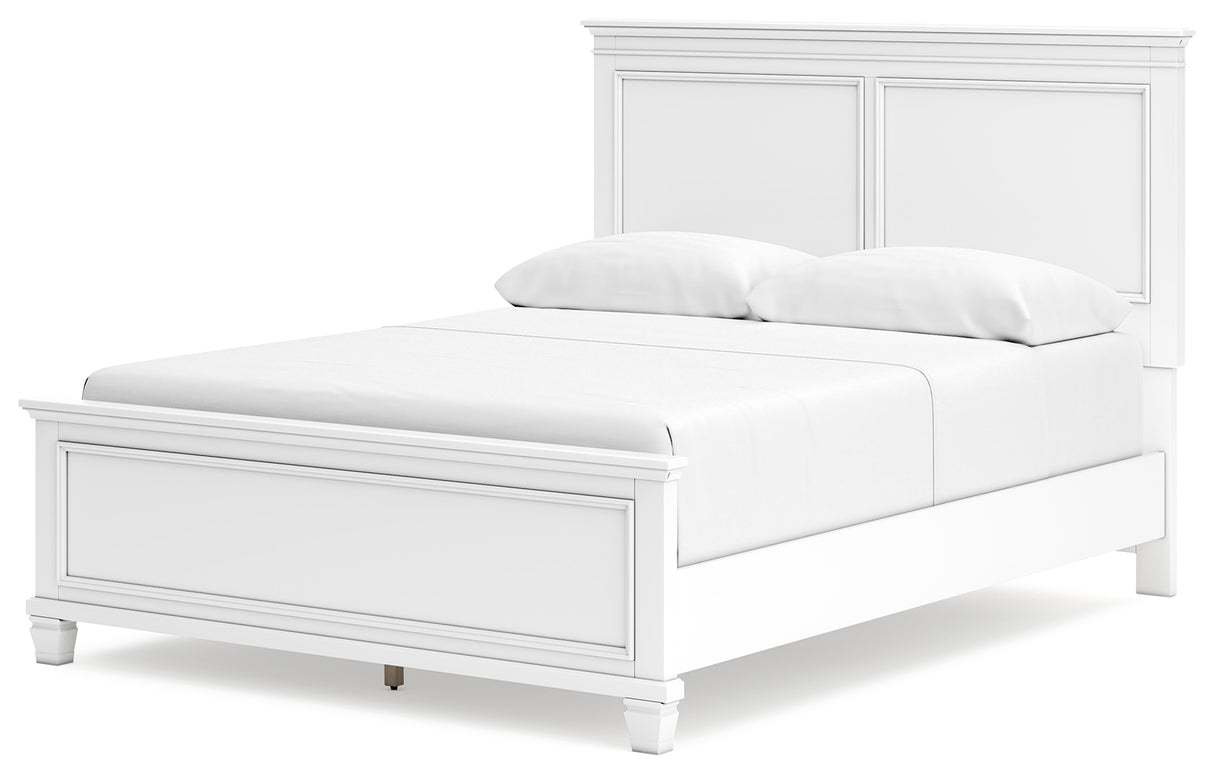 Fortman Queen Panel Bed with Mirrored Dresser and Chest in White - PKG015149