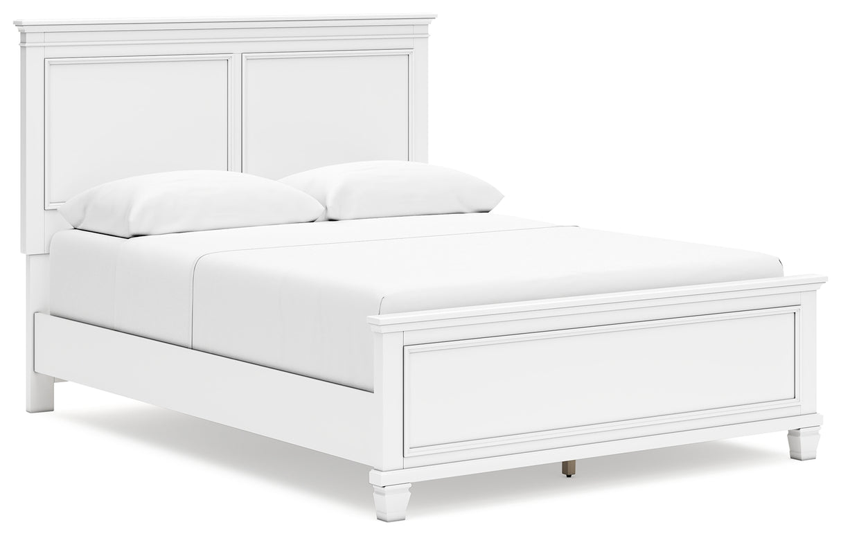 Fortman Queen Panel Bed with Mirrored Dresser and Nightstand in White from Ashley - Luna Furniture