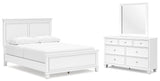 Fortman Queen Panel Bed with Mirrored Dresser in White - PKG015145