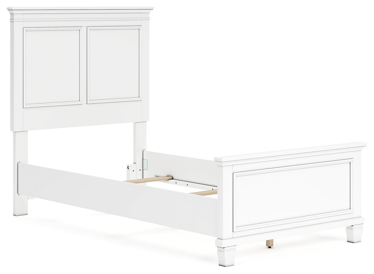 Fortman Twin Panel Bed with Mirrored Dresser and 2 Nightstands in White - PKG015164