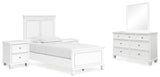 Fortman Twin Panel Bed with Mirrored Dresser and 2 Nightstands in White - PKG015164