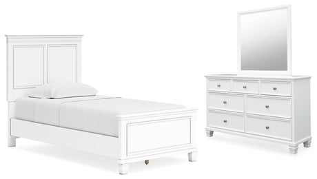 Fortman Twin Panel Bed with Mirrored Dresser in White from Ashley - Luna Furniture