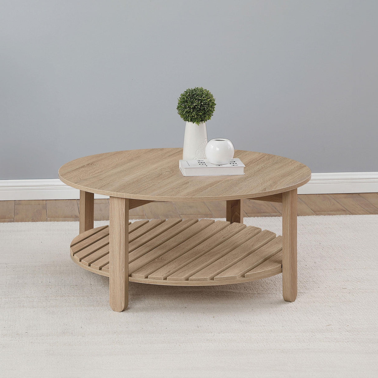 Fowler 1-shelf Round Engineered Wood Coffee Table Natural from Coaster - Luna Furniture