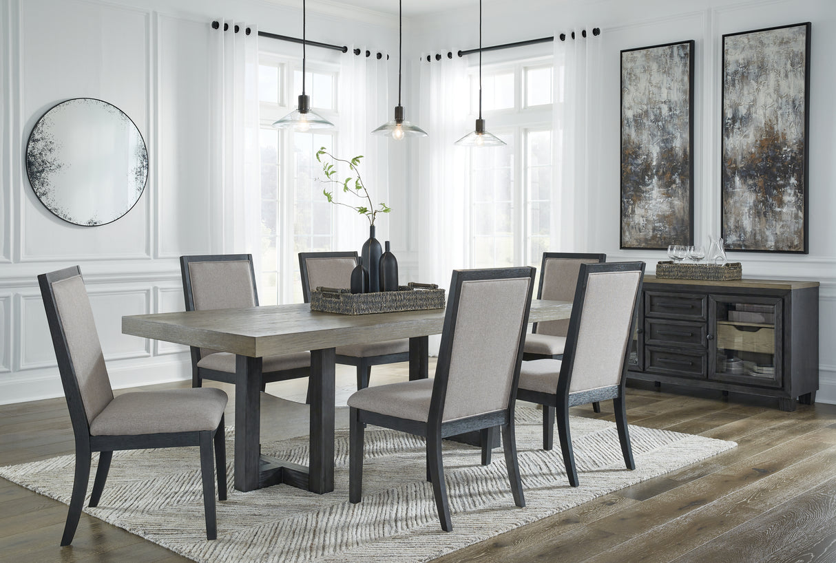 Foyland Dining Table and 6 Chairs in Black/Brown - PKG014845