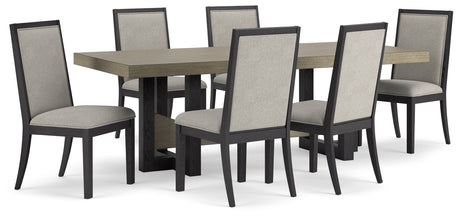 Foyland Dining Table and 6 Chairs in Black/Brown - PKG014845