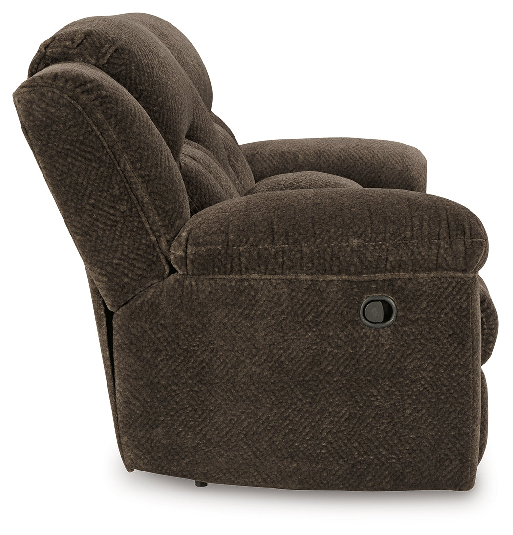 Frohn Chocolate Reclining Loveseat with Console - 3740794