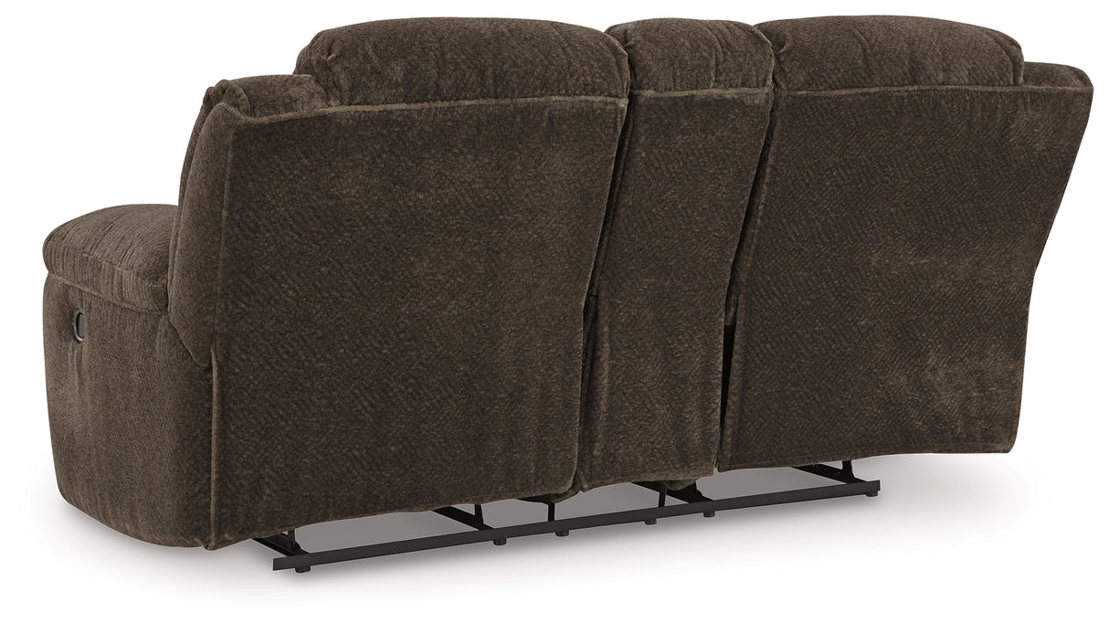 Frohn Chocolate Reclining Loveseat with Console - 3740794