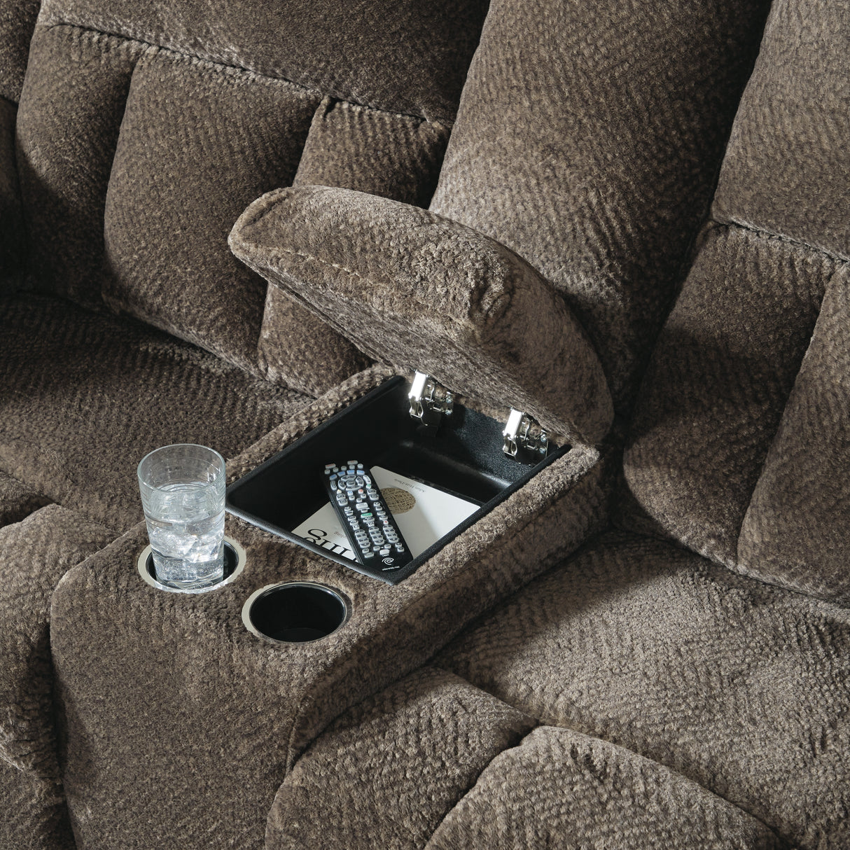 Frohn Chocolate Reclining Loveseat with Console - 3740794