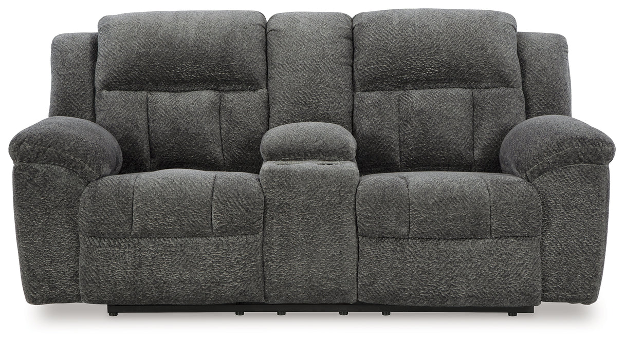 Frohn Graphite Reclining Loveseat with Console - 3740694