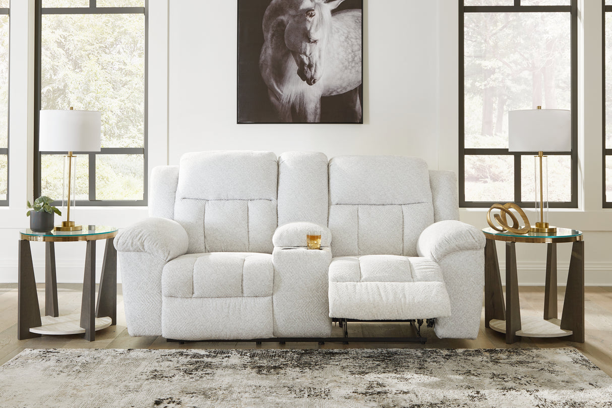 Frohn Snow Reclining Loveseat with Console - 3740594