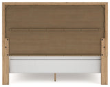 Galliden California King Panel Bed with Mirrored Dresser and Nightstand in Light Brown - PKG016958