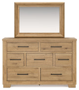 Galliden California King Panel Bed with Mirrored Dresser, Chest and 2 Nightstands in Light Brown - PKG016957