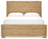 Galliden California King Panel Bed with Mirrored Dresser, Chest and 2 Nightstands in Light Brown - PKG016957