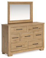 Galliden California King Panel Bed with Mirrored Dresser in Light Brown from Ashley - Luna Furniture