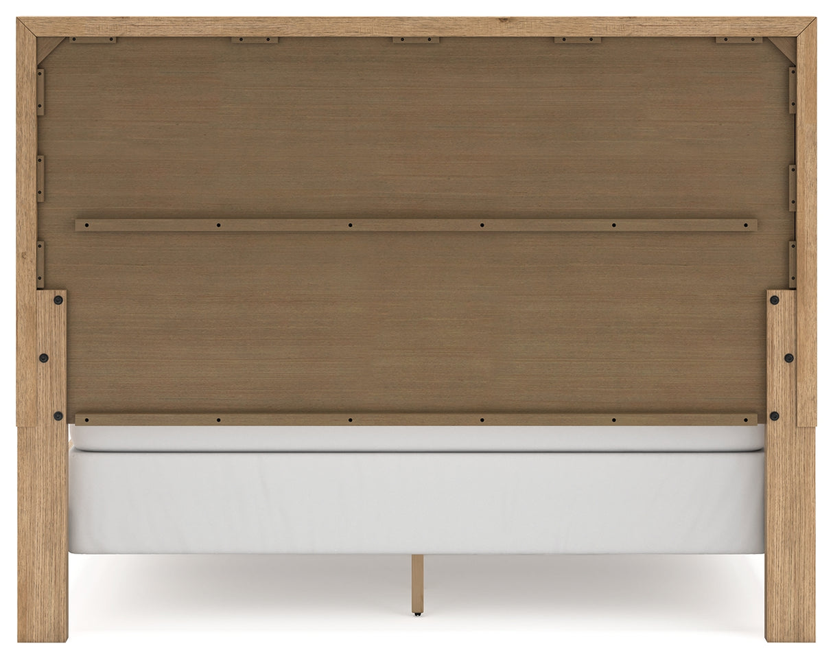 Galliden California King Panel Bed with Mirrored Dresser in Light Brown from Ashley - Luna Furniture