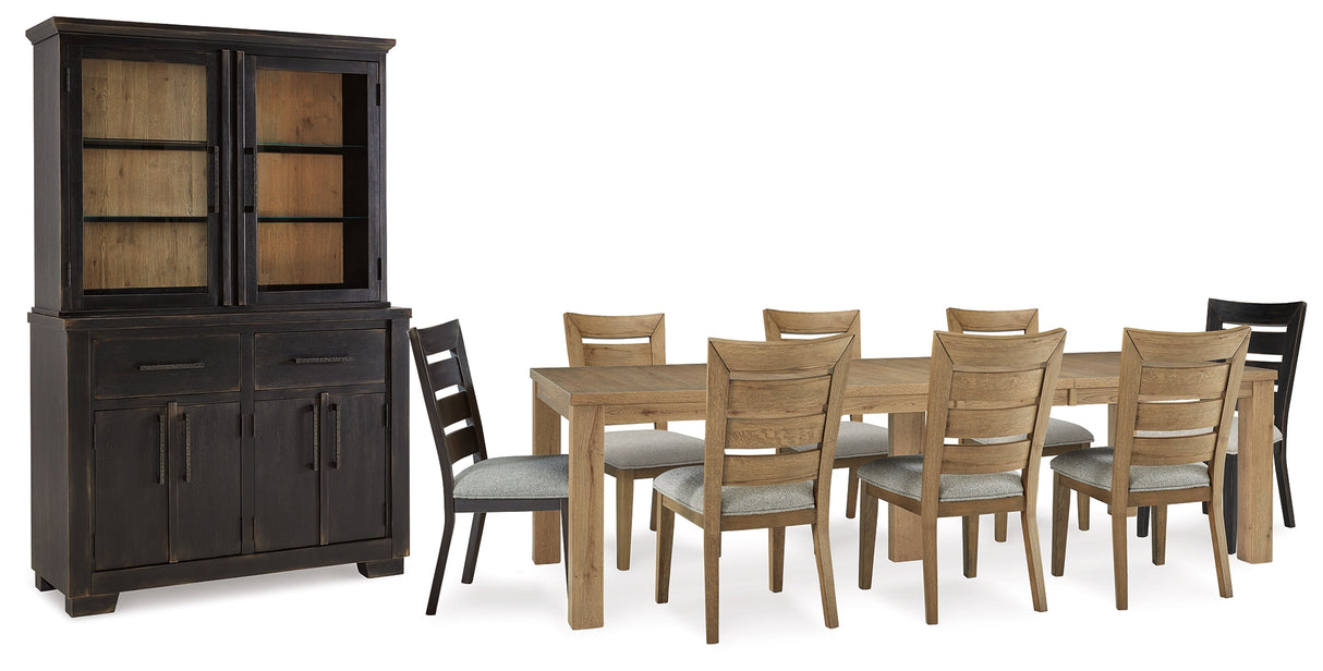 Galliden Dining Table and 8 Chairs with Storage in Light Brown - PKG018663