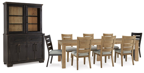 Galliden Dining Table and 8 Chairs with Storage in Light Brown - PKG018663