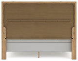 Galliden King Panel Bed with Mirrored Dresser in Light Brown - PKG016946