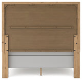 Galliden Queen Panel Bed with Mirrored Dresser, Chest and 2 Nightstands in Light Brown - PKG016939