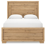 Galliden Queen Panel Bed with Mirrored Dresser, Chest and 2 Nightstands in Light Brown - PKG016939