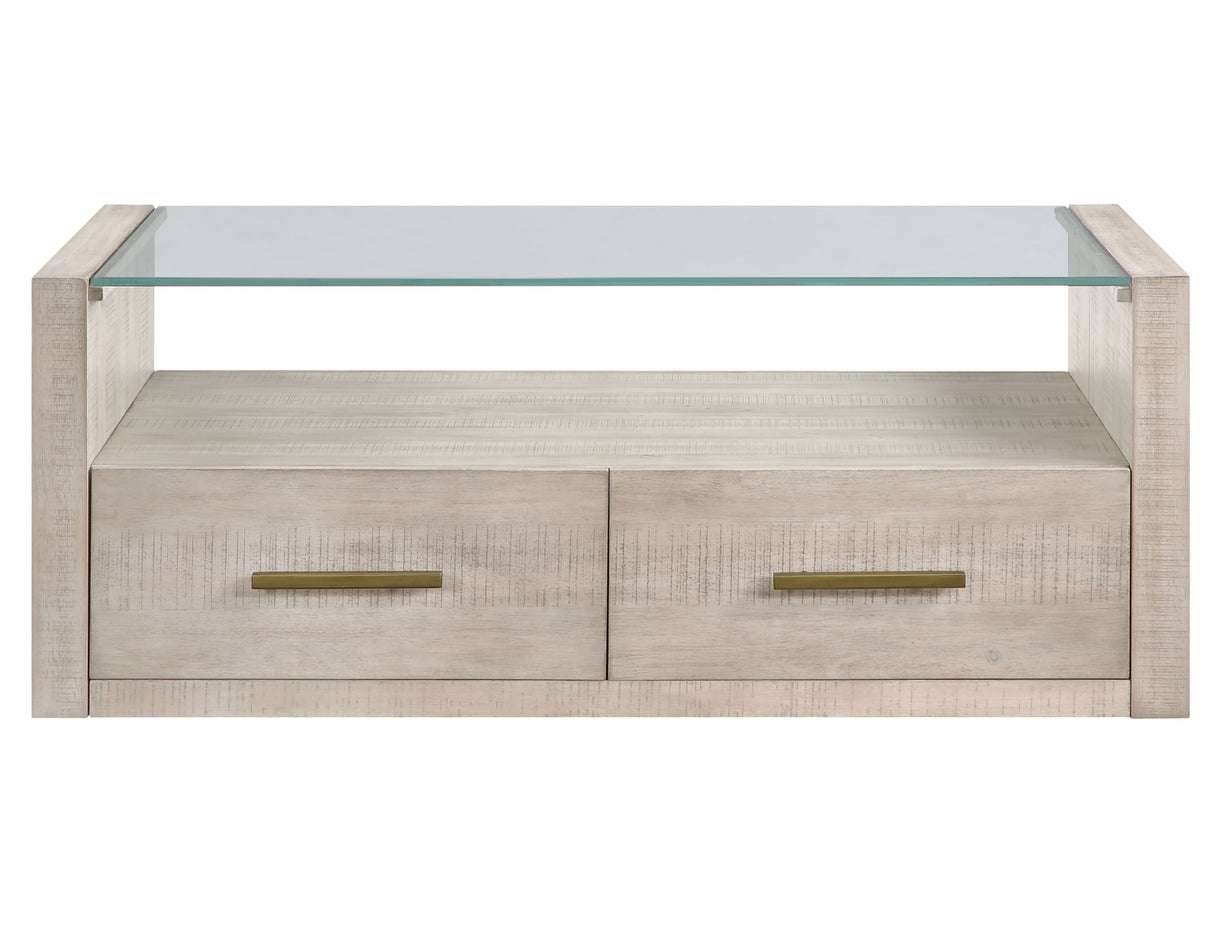 Garland Castered Glass Top Coffee Table, Washed Parchment Finish from Steve Silver - Luna Furniture