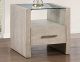 Garland Glass Top End Table, Washed Parchment Finish from Steve Silver - Luna Furniture