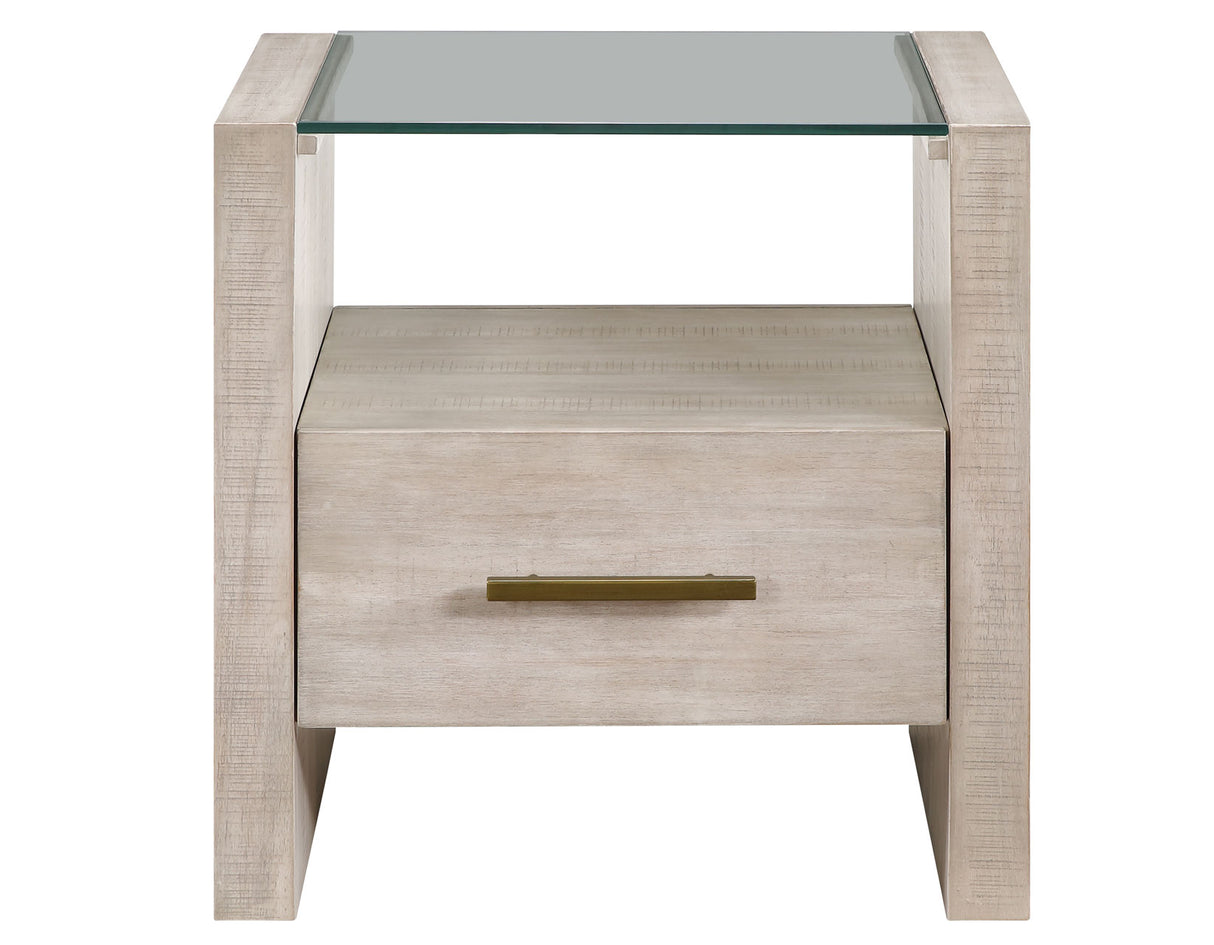 Garland Glass Top End Table, Washed Parchment Finish from Steve Silver - Luna Furniture