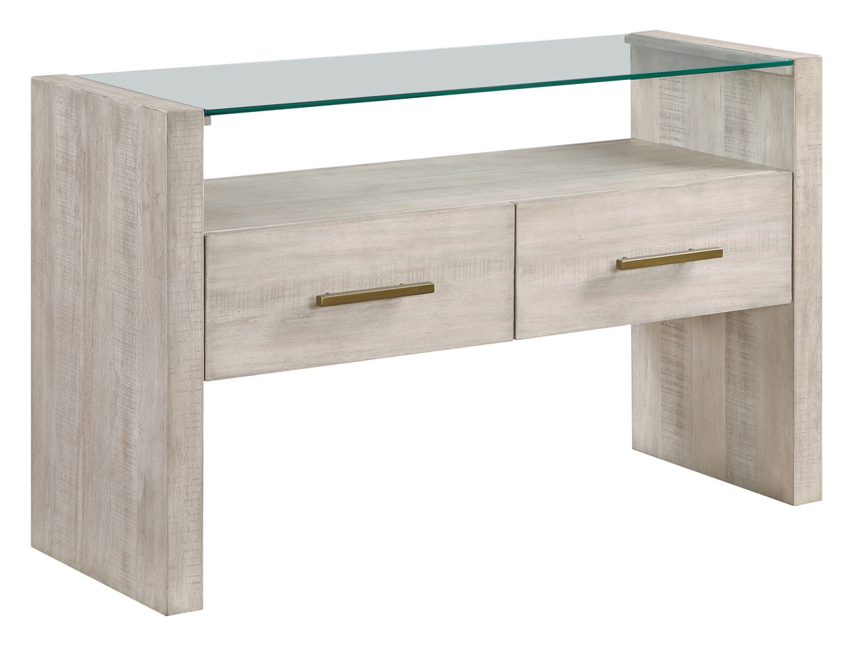 Garland Glass Top Sofa Table, Washed Parchment Finish from Steve Silver - Luna Furniture