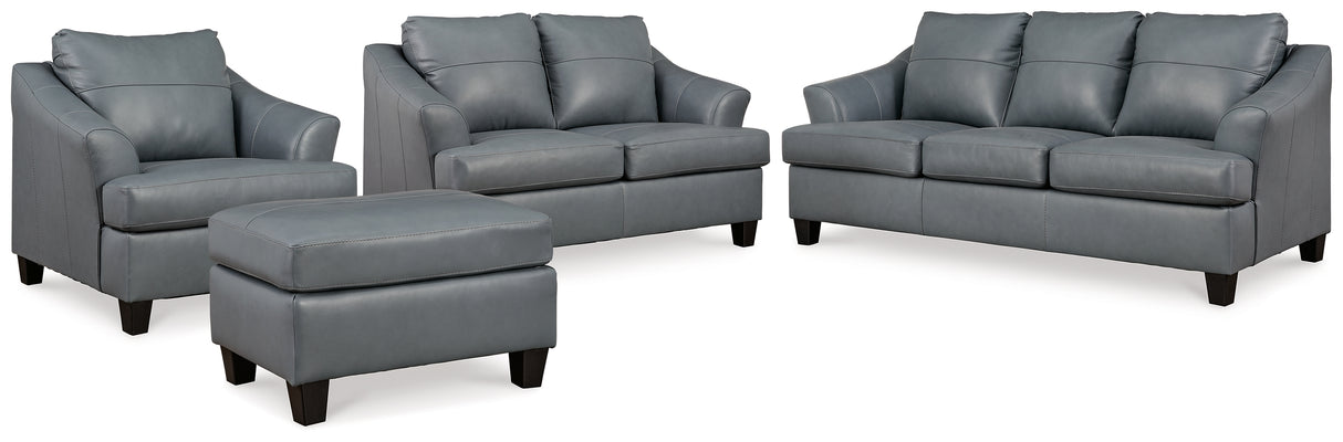 Genoa Sofa, Loveseat, Chair and Ottoman in Steel - PKG015074