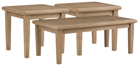 Gerianne Outdoor Coffee Table with 2 End Tables in Grayish Brown from Ashley - Luna Furniture