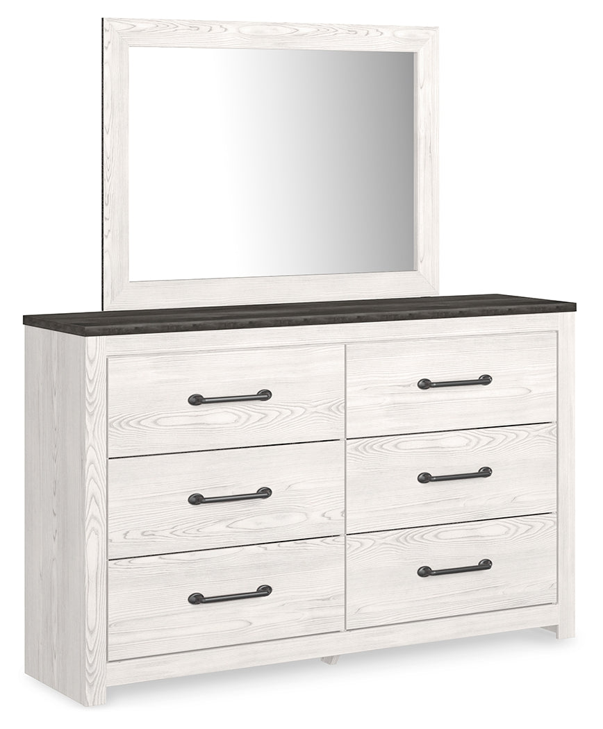 Gerridan Full Panel Bed with Mirrored Dresser and 2 Nightstands in White/Gray from Ashley - Luna Furniture