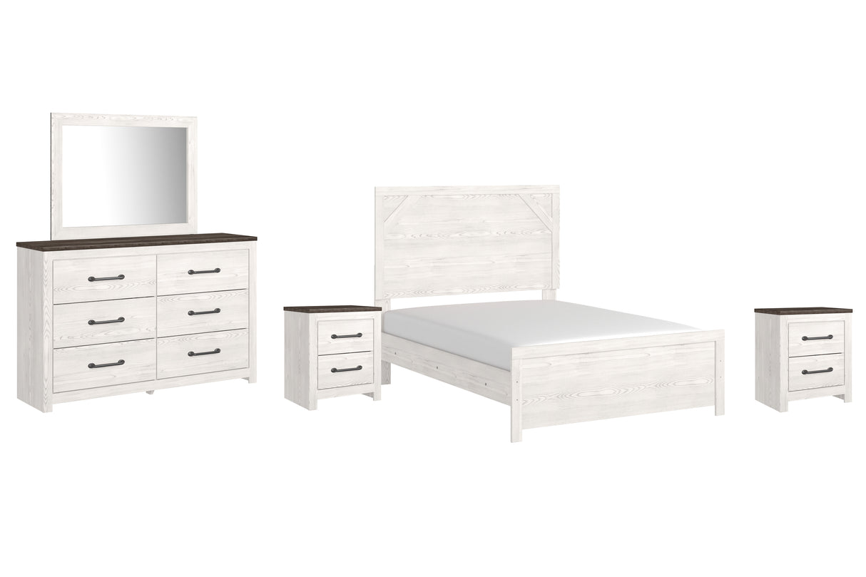 Gerridan Full Panel Bed with Mirrored Dresser and 2 Nightstands in White/Gray from Ashley - Luna Furniture