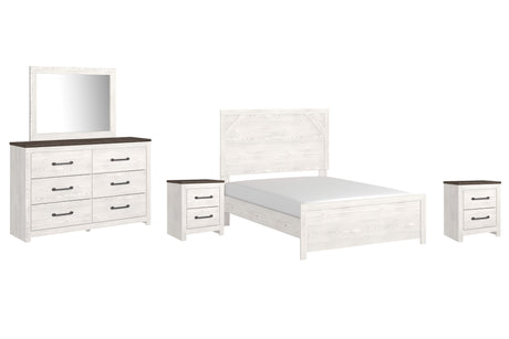 Gerridan Full Panel Bed with Mirrored Dresser and 2 Nightstands in White/Gray from Ashley - Luna Furniture