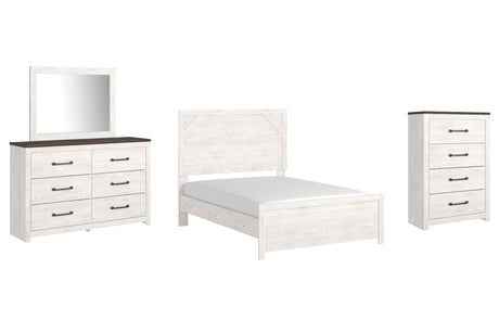 Gerridan Full Panel Bed with Mirrored Dresser and Chest in White/Gray from Ashley - Luna Furniture