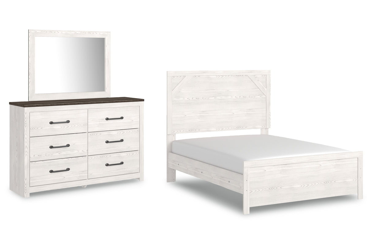 Gerridan Full Panel Bed with Mirrored Dresser in White/Gray - PKG009377