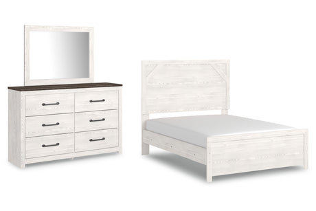 Gerridan Full Panel Bed with Mirrored Dresser in White/Gray - PKG009377