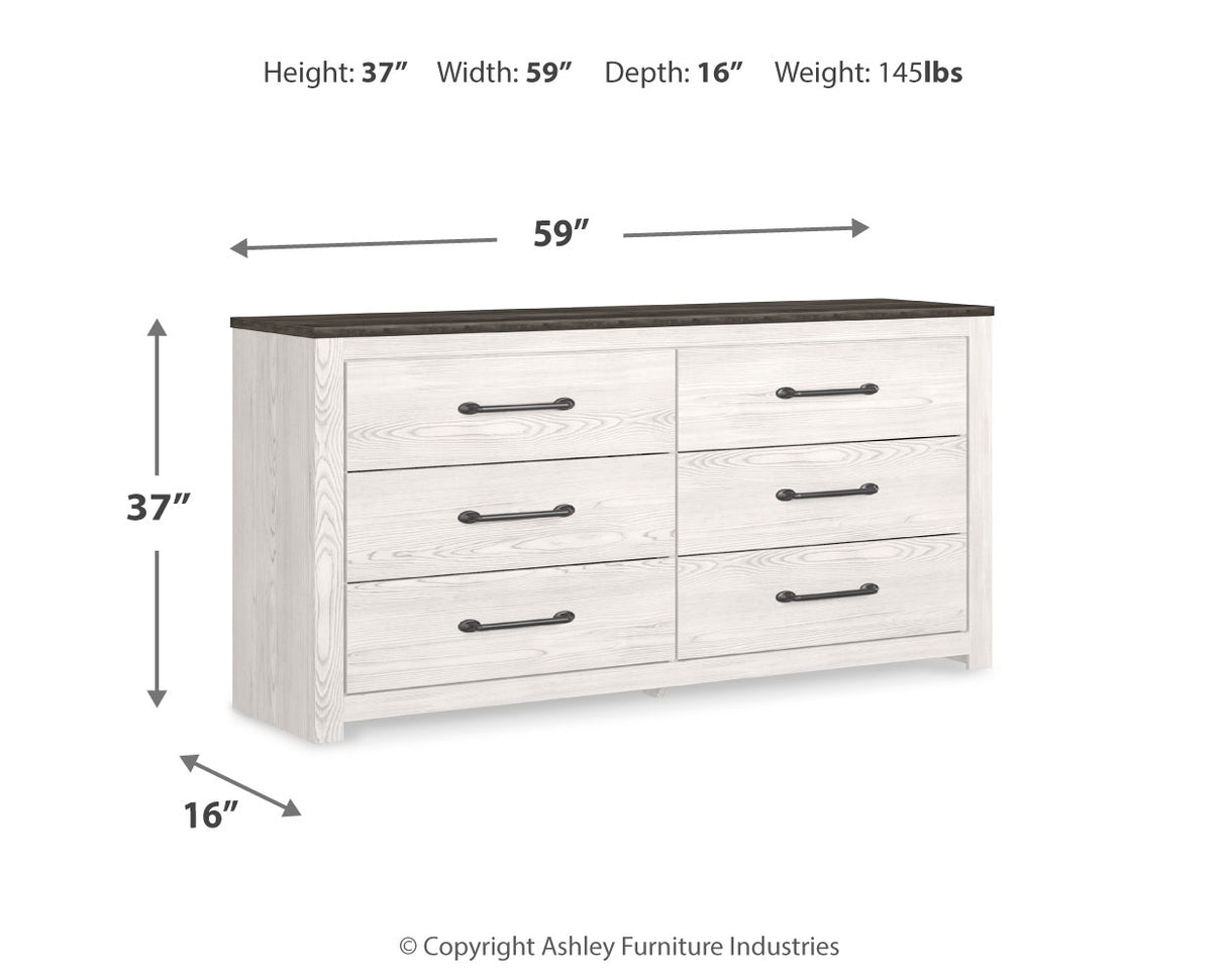 Gerridan King Panel Bed with Dresser and 2 Nightstands in White/Gray - PKG019130