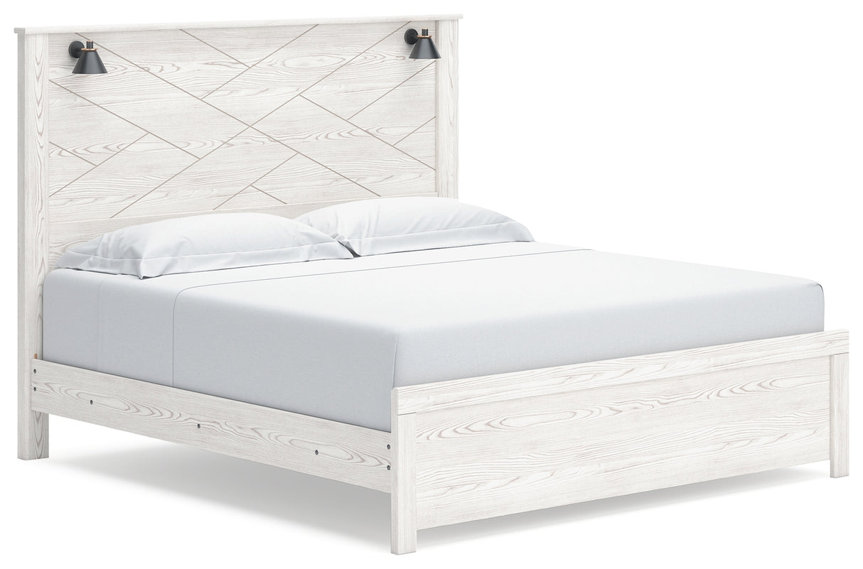 Gerridan King Panel Bed with Mirrored Dresser and 2 Nightstands in White/Gray - PKG019124