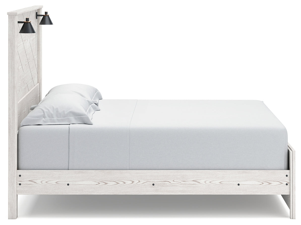 Gerridan King Panel Bed with Mirrored Dresser and 2 Nightstands in White/Gray - PKG019124